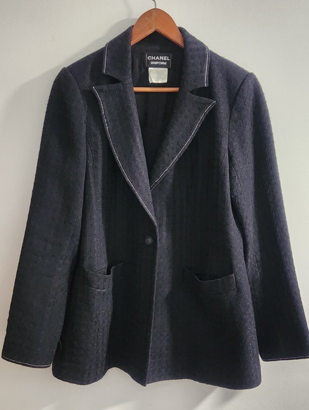 Rare Chanel Blazer Jacket Navy Black Tweed Size 42 US10 READ